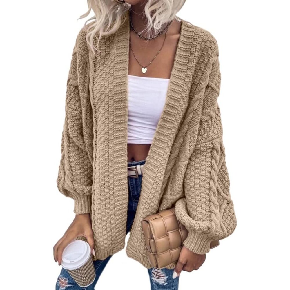 Women's Oversized Cable Knit Cardigan Sweater Long Sleeve Casual Outwear